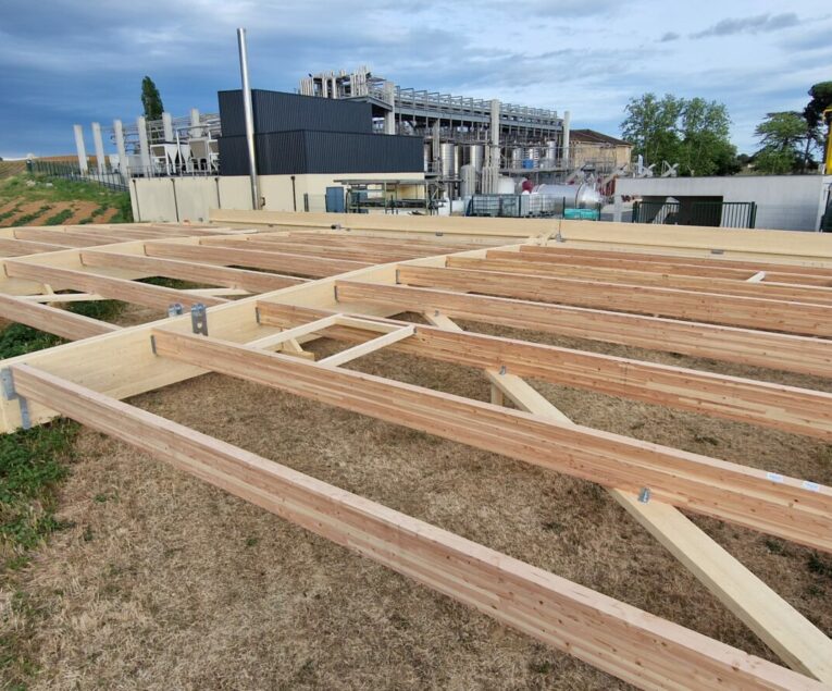 Projet Les Grands Chais de France, structure en bois lamellé collé