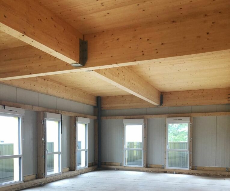 Structure en bois lamellé collé pour un immeuble de bureaux